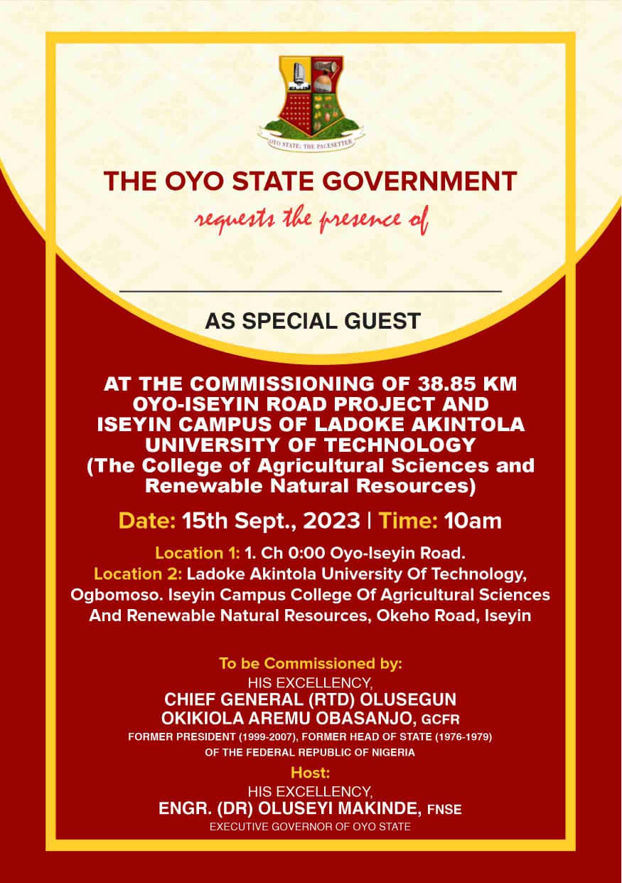 The Commissioning of 38.85KM Oyo-Iseyin Road Project and Iseyin Campus of LAUTECH